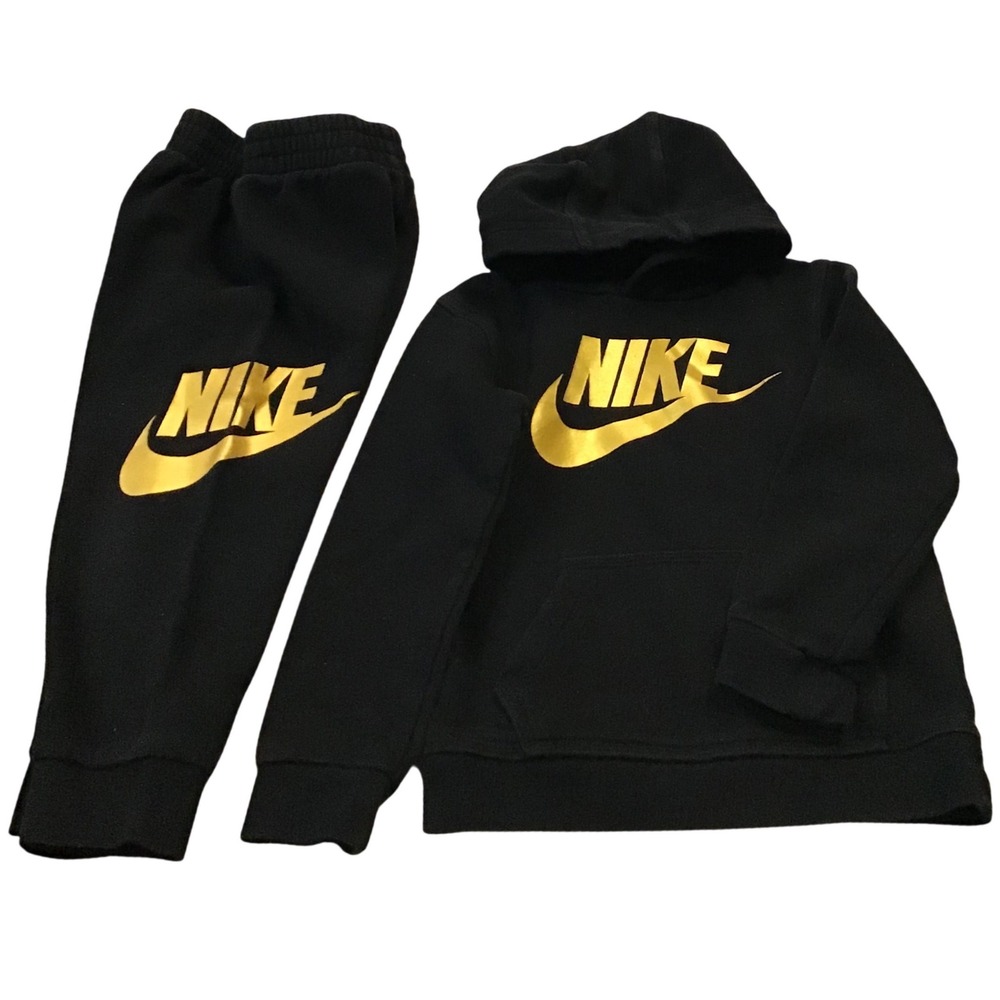 Nike Kids Tracksuit Set Black Gold Logo Hoodie Jogger Sweatpants 2 Piece Boys 4T